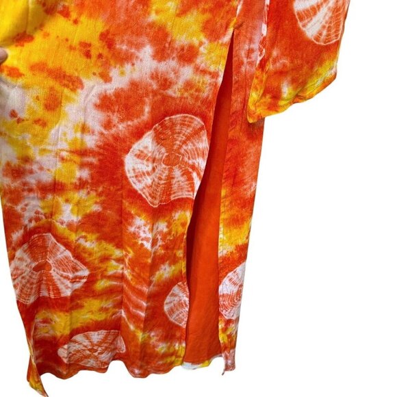 MOCHI Louma Duster Small Boho Womens Swim Cover Up Robe Top Orange Tie Dye - Picture 12 of 13